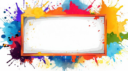 Fototapeta na wymiar Colorful frame with white background and color splashes, space for text in center