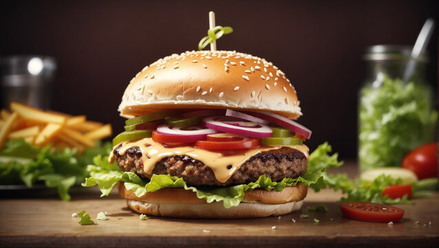 Free photo delicious burger with many  ingredient ai image