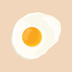 Vector illustration of single egg fried in cartoon flat style. Farmer product, organic food logo and icon for shop, restaurant, etc. Agricultural chicken egg cooking ingredient isolated on pink backgr