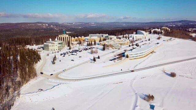 4K Drone Video of University of Alaska Fairbanks on Snowy Winter Day