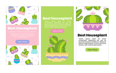 Houseplant social media banners template. Poster, cover, with cactus element vector illustration 