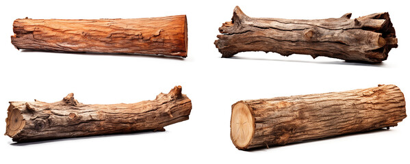 Set of Wooden dry beam, log, part of a tree trunk . Isolated on transparent background - obrazy, fototapety, plakaty