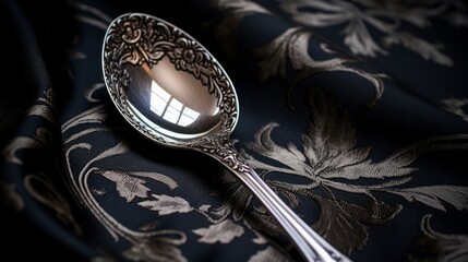 The intricate etching on an antique silver spoon | generative AI