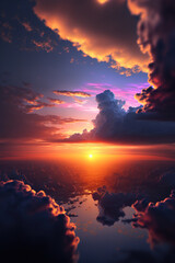 Sunset over the clouds. Beautiful dreamy cloudscape. AI
