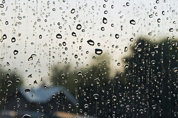 group abstract closeup descriptive level weather condensation semitransparent rain fog shiny wet light Drops grey liquid rain sparse monochrome background nobody e surface window window transparent