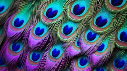Obraz premium Detailed texture of a peacock feather's iridescent plumes