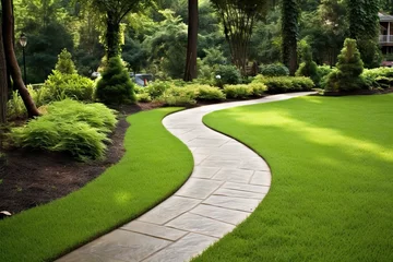 Foto op Canvas green curved landscape ground turf ground architecture grass landscaping design gardening landscape abstract Paved curve path walkway gardener paving landscaper paseo mow lawn lawn garden landscape © sandra