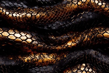 Black snakes.Seamless magical fantasy pattern with snakes and dragons.Scales.