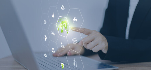 Net Zero and Carbon Neutral Concepts Net Zero Emissions Goals With a connected icon concept related...