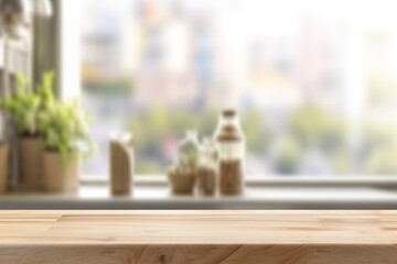 Naklejka na ściany i meble countertop blurry window desk blur design banner counter blur gre background clean panoramic blank Wood blurred background table bright food banner display abstract empty kitchen top board desktop
