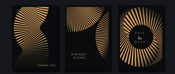 Luxury invitation card background vector. Golden curve elegant, gold line gradient on dark color background. Premium design illustration for gala card, grand opening, party invitation, wedding.