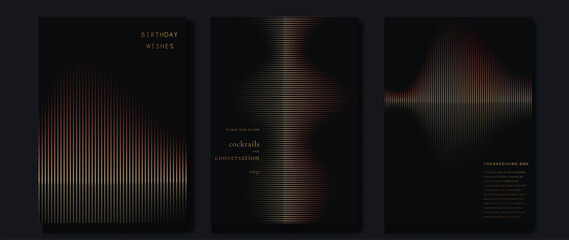 Luxury invitation card background vector. Golden curve elegant, gold line gradient on dark color background. Premium design illustration for gala card, grand opening, party invitation, wedding.