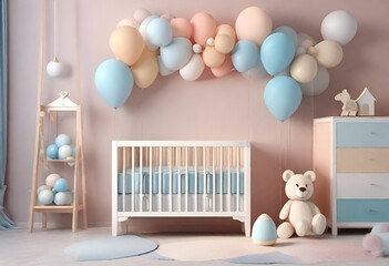 Child room in minimal pastel colors