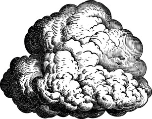 old etched picture of a cloud in black and white