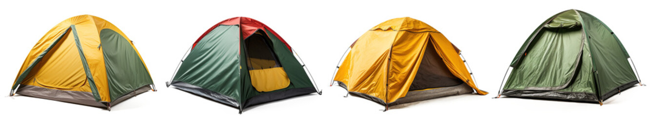 Set of Comfortable colorful camping dome tent, igloo tent . Isolated on transparent background