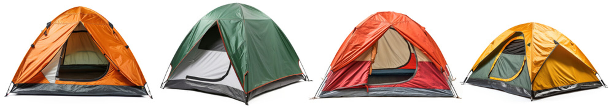 Set of Comfortable colorful camping dome tent, igloo tent . Isolated on transparent background