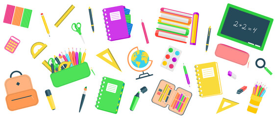 School accessories set. Back to school. Vector flat illustration