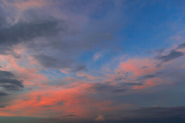 Colorful sky at sunset, blue orange color sunset sky, sky and nature background