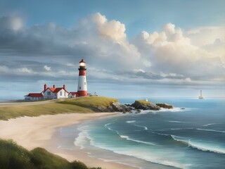 Obraz premium lighthouse on the coast of state. Generative AI