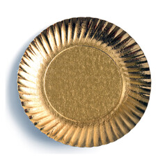 Golden plate or tray isolated over white background