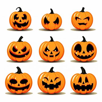 Lined pumpkins in a Halloween-style on a white background. Generative AI