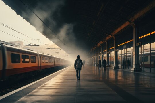 Lonely at railway station unsplash Generative AI.