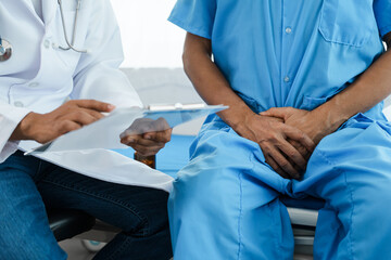Urinary tract cancer specialists examine patients for prostate cancer. abnormal cells form and grow...