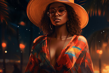  African Woman with 2d potrait posing during sunset