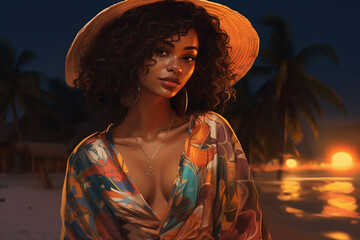  African Woman with 2d potrait posing during sunset