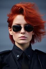 Punk look Caucasian woman in closeup shot with messy hair 