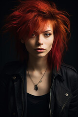 Punk look Caucasian woman in closeup shot with messy hair 