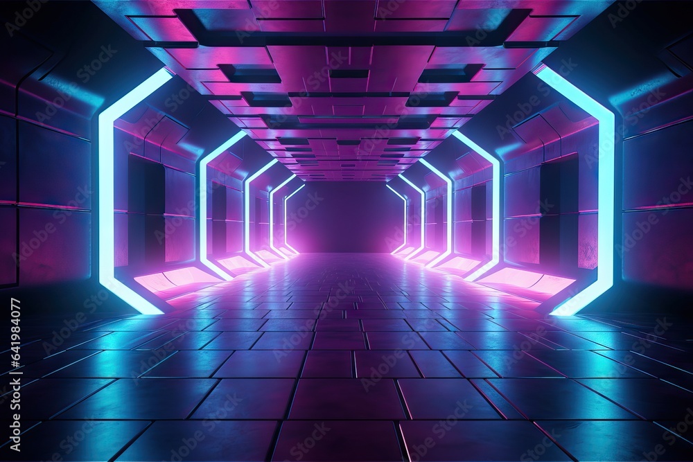 Poster abstract hexagon concrete glowing alien empty three-dimensional alien corridor 3d tunnel neon bright