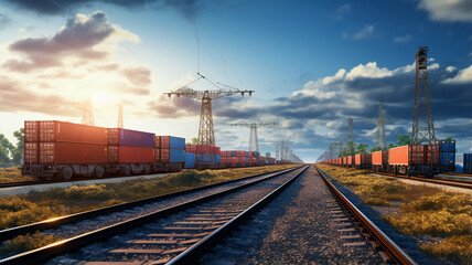 Fototapeta na wymiar Railroad and freight trains