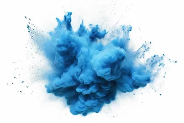 Poster Im Rahmen cut-out colourful abstract dust cloud design black cut isolated glow ash creative background closeup blue colours blue powder cosmos gas burst explosion blooming fume white explosion cosmic explode © sandra