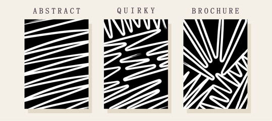 Abstract minimalistic poster. Linear composition from brush strokes. Black and white randome brushstroke shapes. Vector template