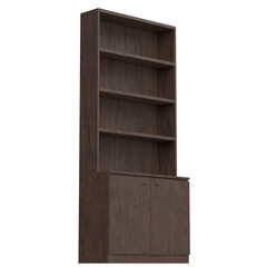 3D rendering illustration of an empty bookshelf with bottom drawers