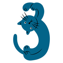 Cat number 3 flat illustration