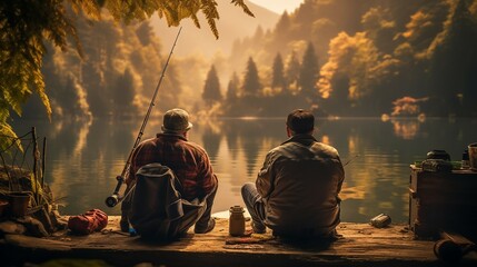 Fisherman camping fishing lake camp