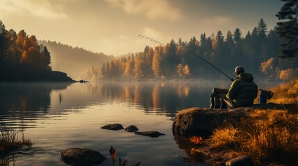 Fisherman camping fishing lake camp