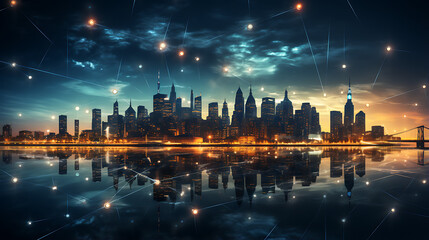Technology related new york city of skyline, data transfer technology wallpaper
