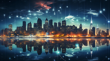 Fototapeta na wymiar Technology related new york city of skyline, data transfer technology wallpaper