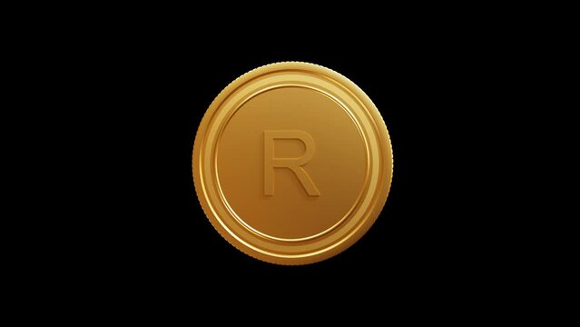 South African Rand Gold Coin 3D on Transparent Background, Alpha Channel.