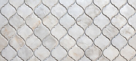 Abstract bright wjite gray mosaic tile wall texture background - Arabesque moroccan marrakech vintage retro ceramic tiles pattern - obrazy, fototapety, plakaty