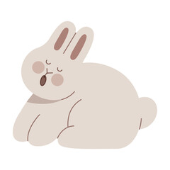 Cute rabbit yawning flat illustration
