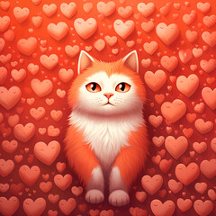 cute kitten with red heart, generative ai