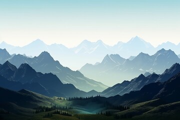 Beautiful mountains landscape. Nature background.  illustration for backdrops, banners, prints, posters, murals and wallpaper design, Generative AI