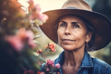 Elder farmer woman hat. Generate Ai