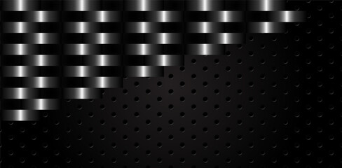 aluminium curve overlap on black metallic honeycomb steel mesh template modern design premium vector illustration abstract background