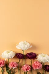 Wandcirkels aluminium Vertical image of white, red and pink flowers with copy space on orange background © vectorfusionart