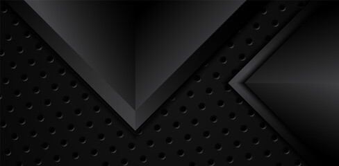 black metallic triangle geometric elements overlap on  honeycomb steel mesh template modern design premium vector illustration abstract background